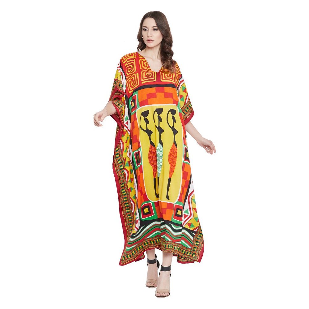 Women Multicolor Kaftan Tribal Printed Long Maxi Nighty Dress by Gypsie Blu - Picture 4 of 9